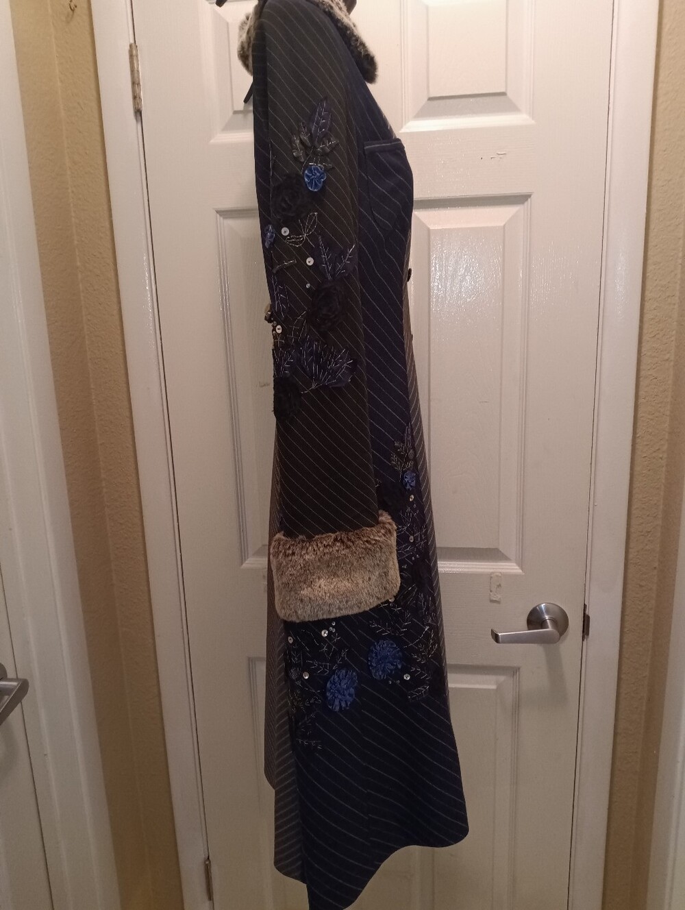 Price Firm Vintage Sue Wong Matching Coat & Dress Set Sz6 Black Blue Grey Beaded - Picture 6 of 12